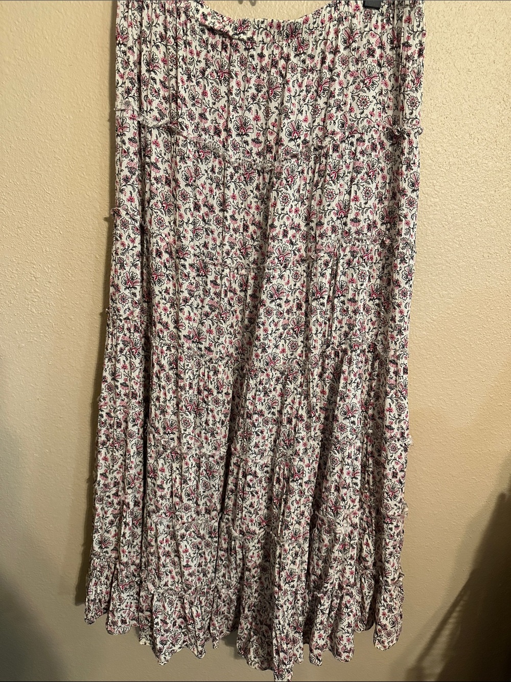 Denim & Supply Ralph Lauren White Maxi Skirt with Deep Rose Red Floral Print